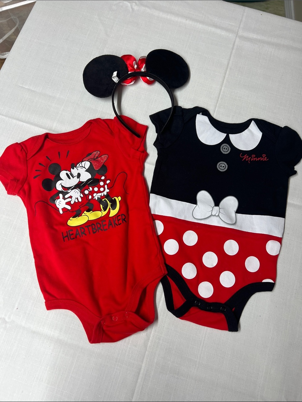Disney Red and Black Minnie Mouse One-Piece Bodysuit Set with Headband